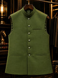 Olive green classic waistcoat with mandarin collar