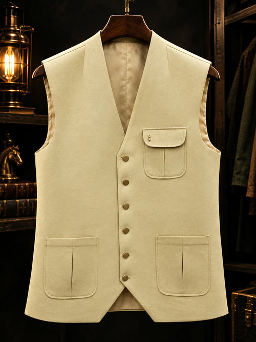 Cream V-neck waistcoat with flap pockets