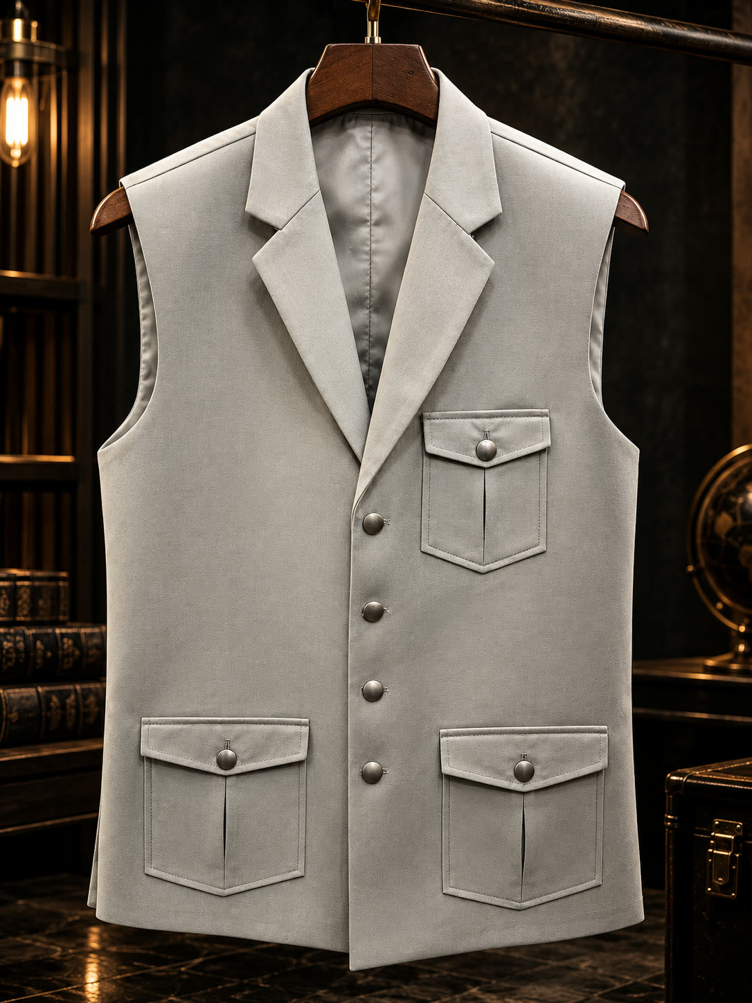 Silver grey waistcoat with notch lapel and flap pockets