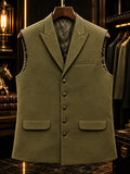 Olive waistcoat with peak lapel and flap pockets