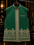 Emerald green waistcoat with ivory embroidered borders
